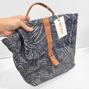 Lu & Elle NEW Backpack Paradise Palm Gray Canvas Flap Drawstring Travel Bag